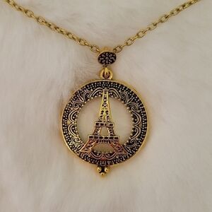 Eiffel Tower Pendal With Magnifying Glass And Necklece.